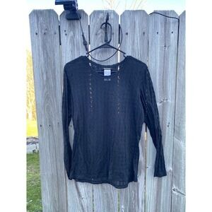 Heartsoul Womens Black Burnout Star Houndstooth Long Sleeve Top HS612 L